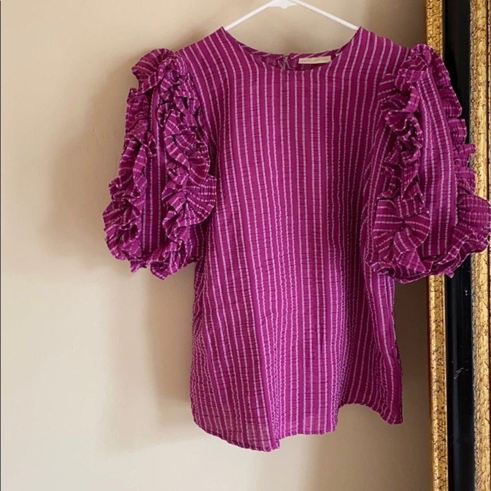 HappyxNature ruffle puff sleeve striped blouse - Picture 2 of 8